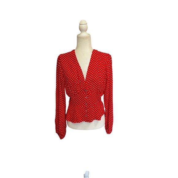 Free People Love Street red & White polka dot blouse in Size XS Twee Retro - Picture 2 of 6